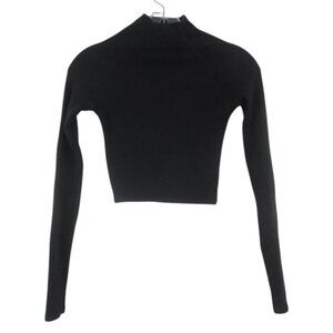 ZARA Black Mock Neck Crop Top Long Sleeve Ribbed Stretch